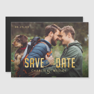 Convite Magnético LGBTQ Simple Traditional Save the Date with Photo