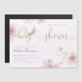 Convite Magnético Lilás | Chá de fraldas Floral Dourado do Flor de C