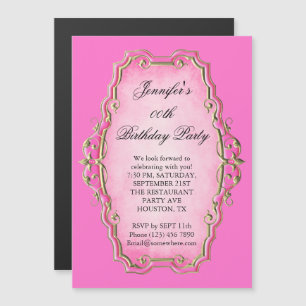 Convite Magnético Lindo Quadro Antigo Rosa & Diamantes Aniversário