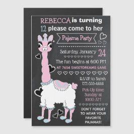 Convite Magnético Llama Pajama Sleepover Girl Party Blackboard Style