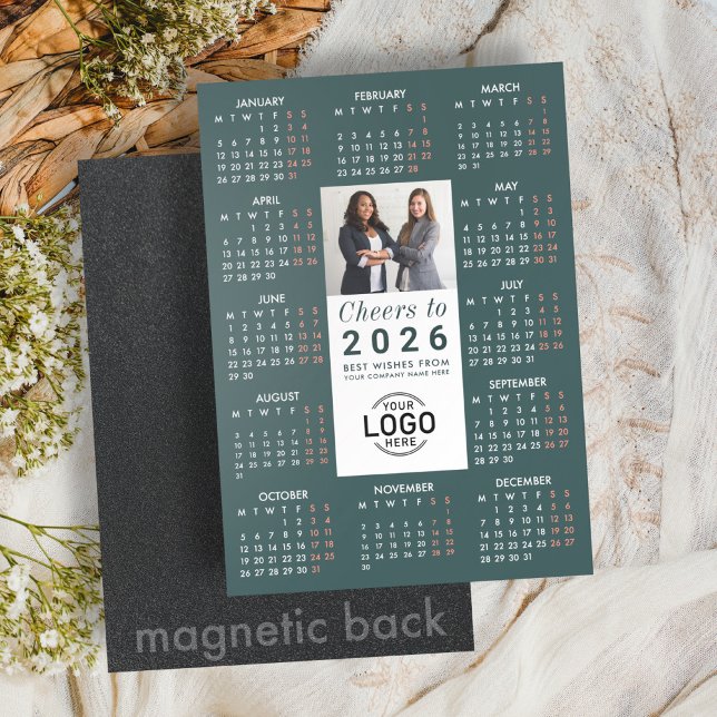 Convite Magnético Logo Photo Green Calendar 2026 Magnetic Card (Criador carregado)