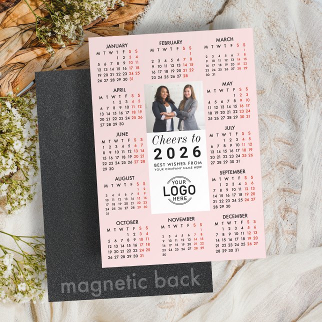 Convite Magnético Logo Photo Soft Blush Calendar 2026 Magnetic Card (Criador carregado)