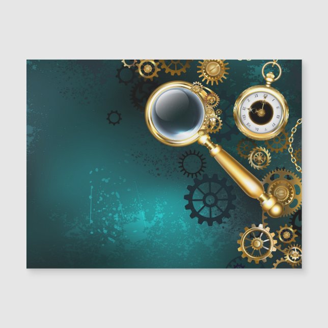 Convite Magnético Lupa no estilo Steampunk (Frente)