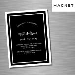 Convite Magnético Luxo branco-preto de aniversário<br><div class="desc">Um convite magnético moderno e elegante. Um fundo preto decorado com quadros brancos. Personalize e adicione um nome e detalhes. Texto branco.</div>