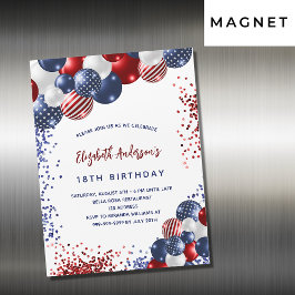 Convite Magnético Luxo de aniversário de balões brancos azuis-vermel