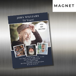 Convite Magnético luxo de colagem de fotos azuis do marinho festa de