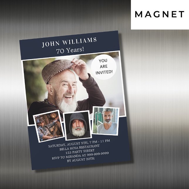 Convite Magnético luxo de colagem de fotos azuis do marinho festa de (Criador carregado)