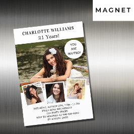 Convite Magnético Lúxo de colagem de fotos brancas de aniversário