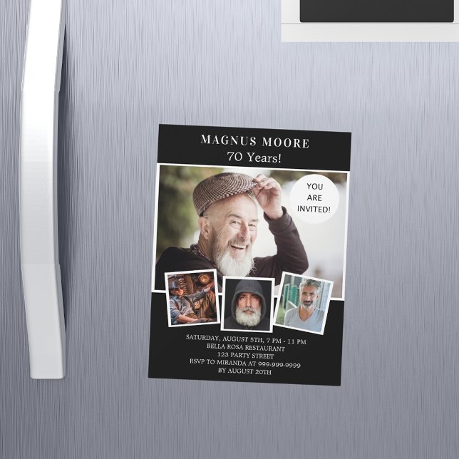 Convite Magnético luxo de colagem de fotos em branco preto-festa de  (Criador carregado)