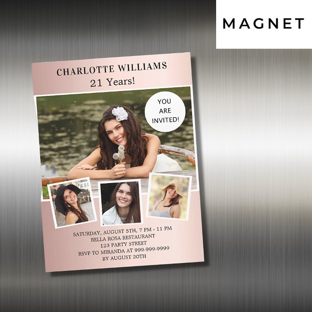 Convite Magnético luxo de colagem de fotos festa de aniversário de o (Criador carregado)