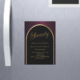 Convite Magnético luxo de ouro preto burgundy preto de 70 aniversári