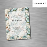 Convite Magnético Luxo floral verde e empoeirado<br><div class="desc">Flores verdes e brancas poeirentas como fundo. Personalize e adicione um nome e detalhes da parte.</div>