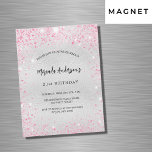 Convite Magnético Luxo prateado cor-de-rosa<br><div class="desc">Para um aniversário elegante de 21 ruas (ou qualquer idade). Um fundo de olhar mal prateado. Decorado com brilho sujo rosa,  faíscas. Personalize e adicione um nome,  idade e detalhes da festa. O nome é escrito com um script de estilo manuscrito</div>