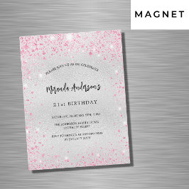 Convite Magnético Luxo prateado cor-de-rosa