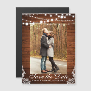 Convite Magnético Luzes de cadarço de madeira russas salvam o Noivad