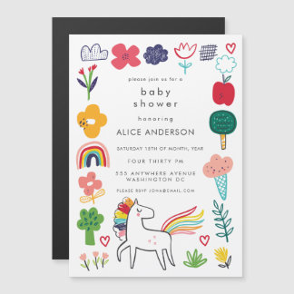 Convite Magnético |MAGNET| Cute Sweet Unicorn Baby Shower Invite