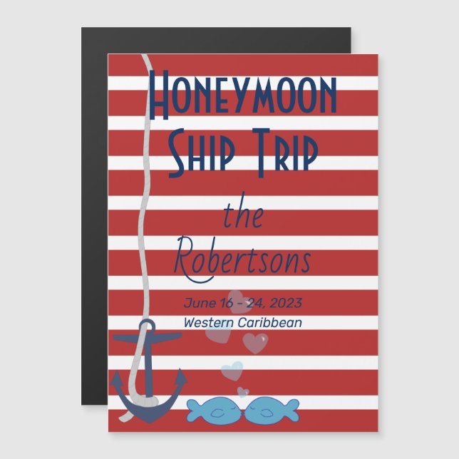 Convite Magnético Magnet da Porta de Cruzeiro Honeymoon (Frente/Verso)