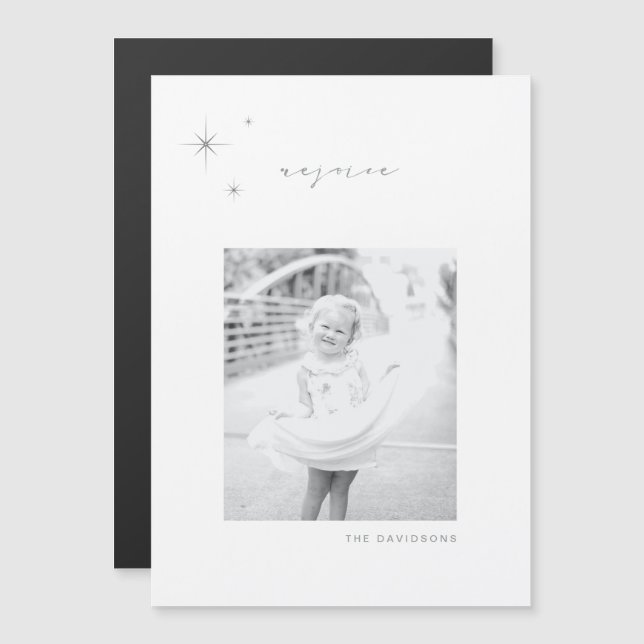 Convite Magnético Magnet de Feriado Radiante Branco e Prateado (Frente/Verso)