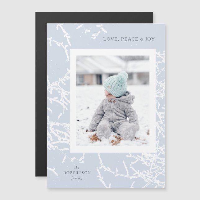 Convite Magnético Magnet de Fotografias de Férias Azul e Branca (Frente/Verso)