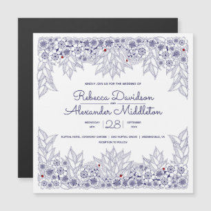 Convite Magnético Magnet do Lembrete do Casamento Branco Azul Elegan