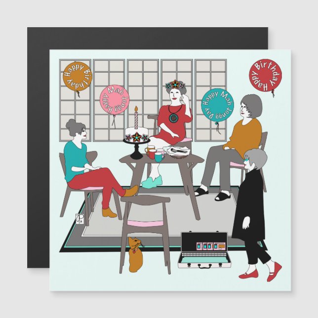 Convite Magnético Mah Jongg Cat Birthday (Frente/Verso)