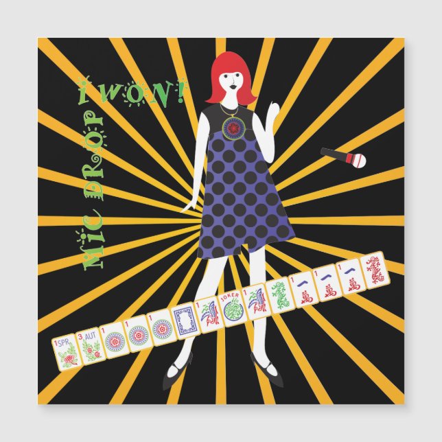 Convite Magnético Mah Jongg Mic Drop Magnet Card (Frente)