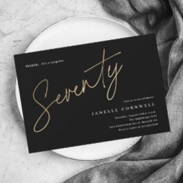 Convite Magnético Manuscrito mínimo preto e 70 Dourado aniversário