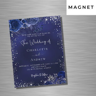 Convite Magnético Marinho azul de flores prateadas roteiro luxo casa
