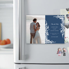 Convite Magnético Marinho Azul Vintage Floral Casamento Salvar Data