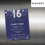 Convite Magnético marinho de 16 estrelas de prata, luxo<br><div class="desc">Um cartão magnético de convite moderno,  na moda e glamouroso para uma doce festa de aniversário 16,  16. Um fundo azul marinho,  decorado com estrelas de falso prata. Personalize e adicione seu nome e detalhes da festa. O número 16 é escrito com uma fonte no estilo do balão.</div>