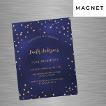 Convite Magnético Marinho de aniversário estrelas de ouro azul festa<br><div class="desc">Uma convite de aniversário para ele e para ela. Um fundo azul marinho decorado com estrelas douradas falsas. A cor azul é irregular. Personalize e adicione um nome e detalhes da parte. Texto colorido do ouro.</div>