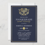 Convite Magnético Marinho Elegante Blue & Dourado Doce Festa 16<br><div class="desc">Marinho Elegante Blue e Dourado Mascarada Doce Convites Magnéticos de 16 Festas. Apresentando uma máscara de folha de alumínio dourada falsa no topo contra um fundo azul marinho. Perfeito para uma festa de aniversário 16 moderna,  mas elegante!</div>