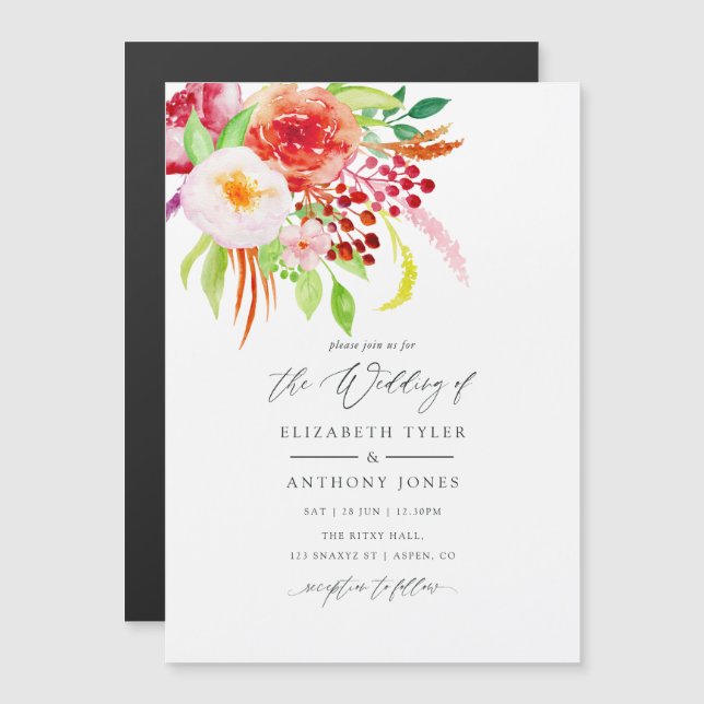 Convite Magnético Marsala Vintage Rustic Charm Wedding (Frente/Verso)