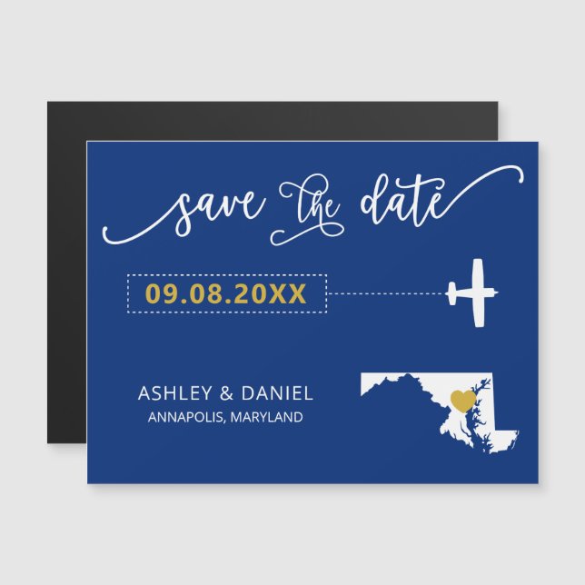 Convite Magnético Maryland Wedding Save the Date Card, Map (Frente/Verso)