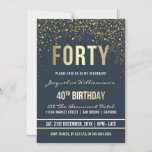 Convite Magnético Meia-noite | Partido Confetti aniversário de 40 an<br><div class="desc">Meia-noite | Convites magnéticos do Partido Confetti aniversário de 40 anos. Dourado. Este convite de aniversário formal, elegante, moderno, de quadragésimo é adequado para homens ou mulheres. Inclui linhas limpas de ouro, guião gótica em maiúsculas e na moda, e texto sofisticado de folha de ouro falso em fundo azul da...</div>