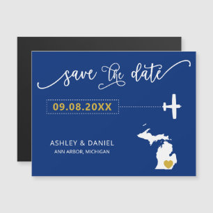Convite Magnético Michigan Wedding Save the Date Card, Mapa