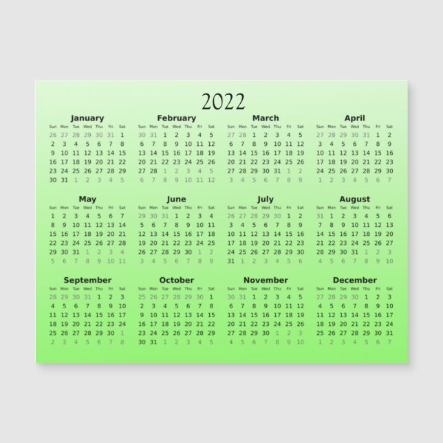 Convite Magnético Mini Calendário Magnético 2022 Verde Ombre (Frente)