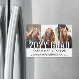 Convite Magnético Minimal 3 Photo Magnetic Graduation Announcement