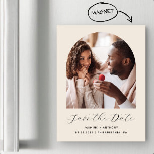 Convite Magnético Minimal Boho Foto Arco Bege Save the Date