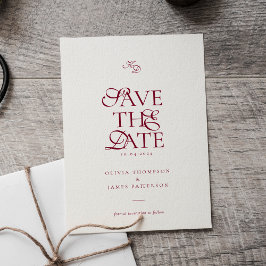 Convite Magnético Minimal Monogram Deep Burgundy Script Wedding