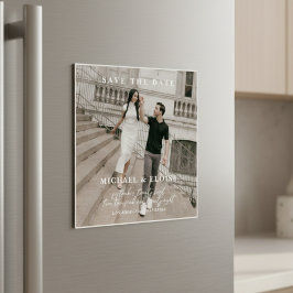 Convite Magnético Minimalist Ivory Photo Save the Date Wedding