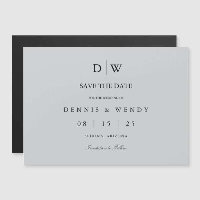Convite Magnético Minimalist Monogram Wedding Save The Date (Frente/Verso)