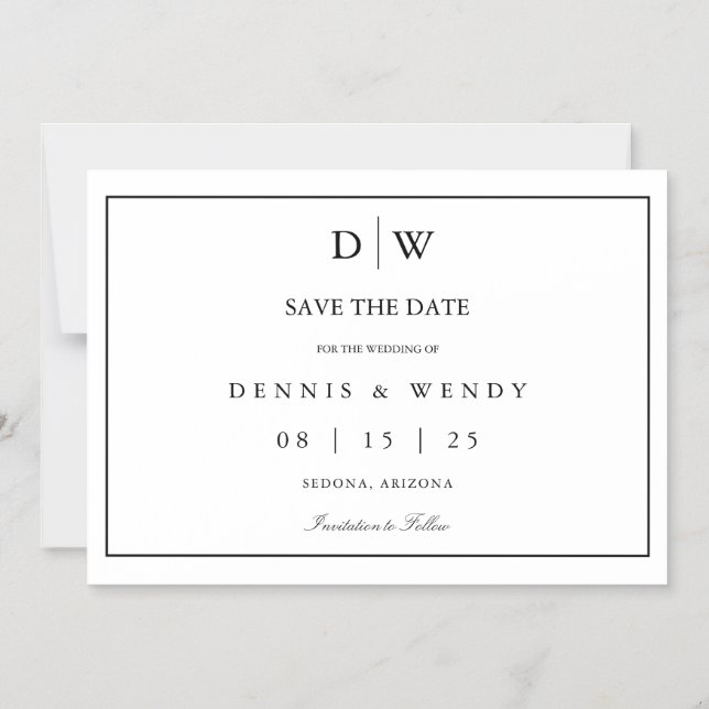Convite Magnético Minimalist Monogram Wedding Save The Date (Frente)