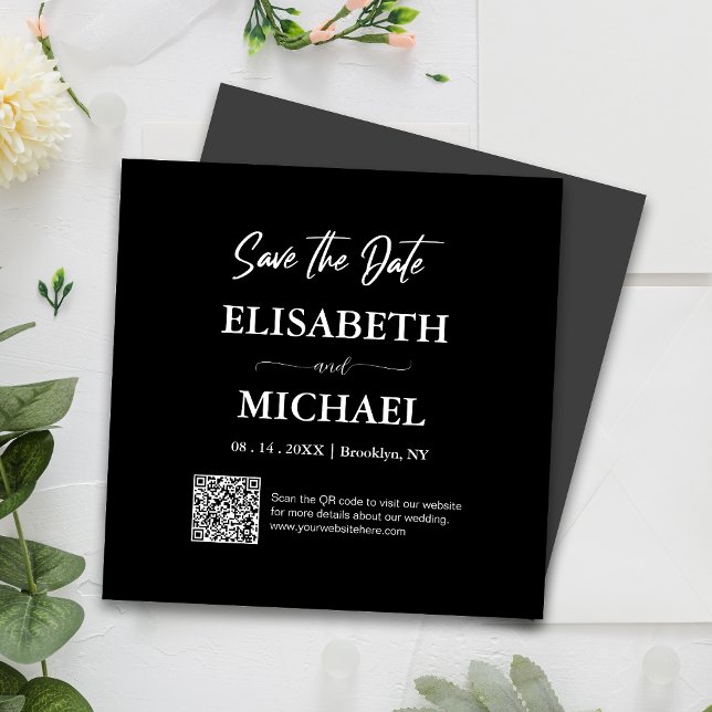 Convite Magnético Mínimo de Branco Preto Salve a Data Casamento do C (Magnetic invites stick to any metal, ensuring guests remember your special day with ease.)