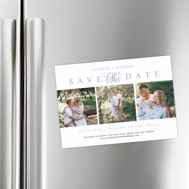 Convite Magnético Modelo de Save The Date Elegante com 3 Fotos (Elegant 3 Photos Save The Date Template Magnetic Invitation)