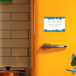 Convite Magnético Modern Blue Hydrangeas Navy Blue Striped Wedding