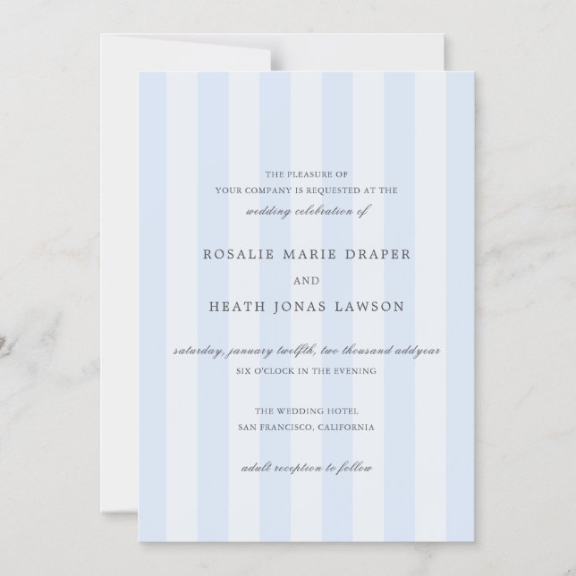 Convite Magnético Modern Blue Stripes Elegant Wedding (Frente)