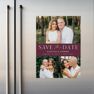 Convite Magnético Modern Elegance Wine 3 Foto Save the Date (Salvar