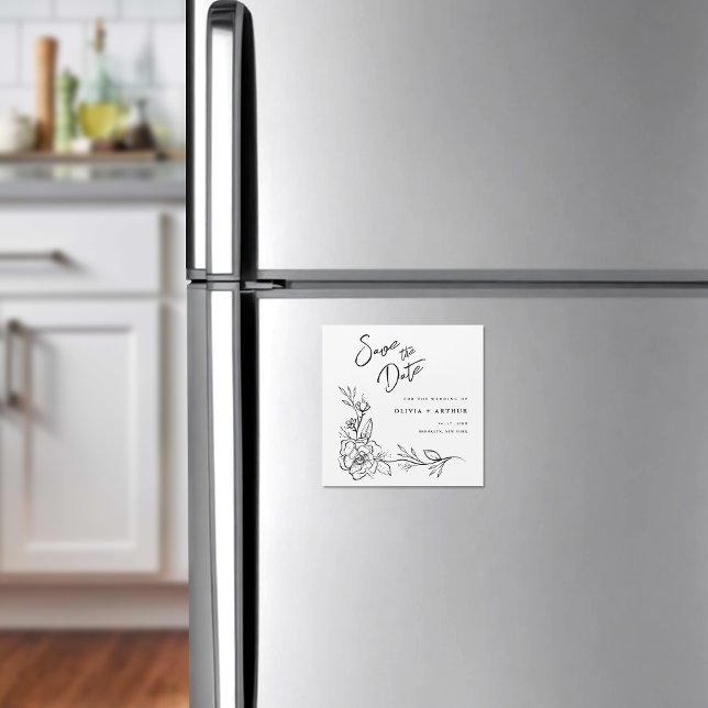 Convite Magnético Modern Floral Salve A Data Casamento (Magnetic invites stick to any metal, ensuring guests remember your special day with ease.)