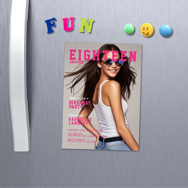 Convite Magnético Modern Magazine Cover Inspired 18th Birthday (Criador carregado)